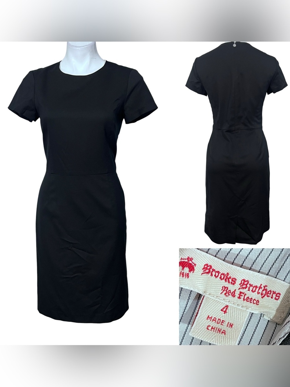Brooks Brothers Red Fleece dress 4 Black Short Slv Sheath wool blend classic